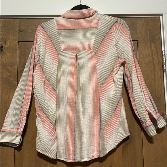 Liverpool Los Angeles Womens Blue Peach Tan Striped Collared Button Down Shirt S - Picture 2 of 8